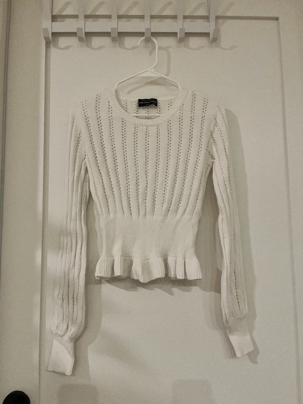 The Fifth Label White Pointelle Peplum Long Sleeve Sweater S